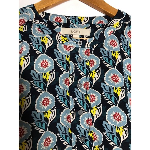 Ann Taylor Loft Women's XS Long Sleeve 1/2 Button Blouse Blue Floral - Picture 4 of 8